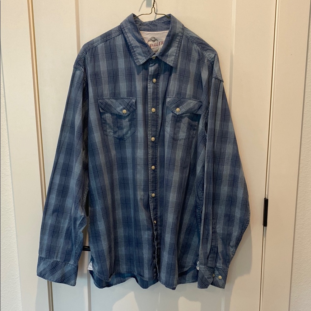 Wrangler Mens Blue Plaid Long Sleeve Button Down Cotton Shirt XL Premium Quality